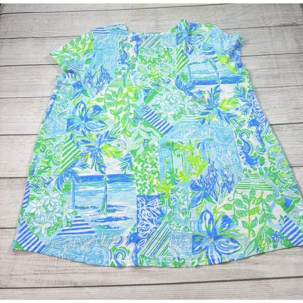 Lilly Pulitzer Women’s Etta Whisper Blue Beach Happy V-Neck T-shirt Size L - Picture 6 of 6